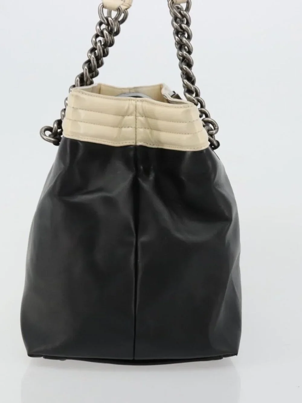 CHANEL Boy Chanel Chain Tote Bag Calf Skin Black Silver CC Auth bs35348